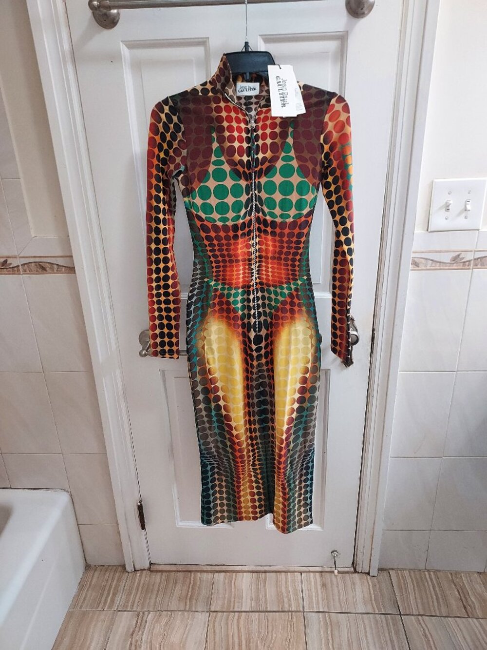 Jean Paul Gaultier High Neck Zip Up Midi Illusion Dress